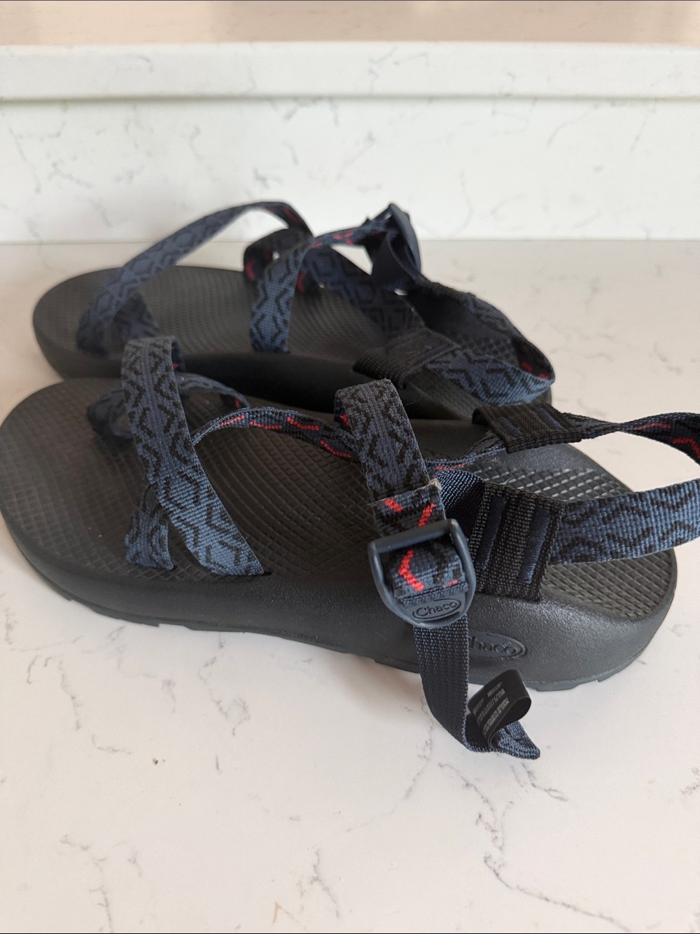 New Chaco Adjustable Strap Sandals in Navy and Black with Red Accents